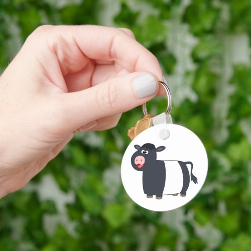 Cute Happy Cartoon Belted Galloway Cow Keychain