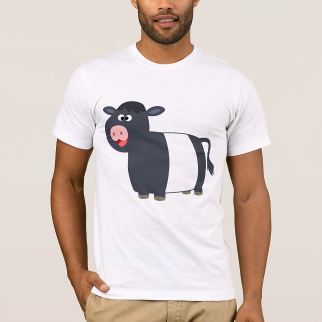 Cute Happy Cartoon Belted Galloway Cow T-Shirt (Front)