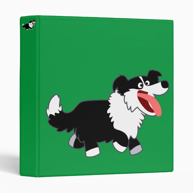 Cute Happy Cartoon Border Collie 3 Ring Binder (Front/Spine)