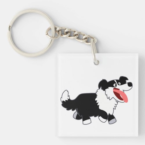 Cute Happy Cartoon Border Collie Acrylic Keychain