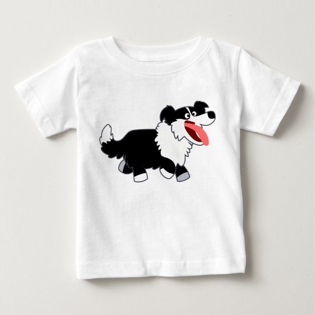 Cute Happy Cartoon Border Collie Baby T-Shirt (Front)