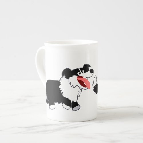 Cute Happy Cartoon Border Collie Bone China Mug