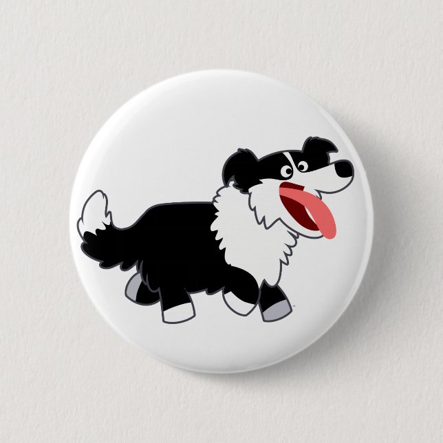 Cute Happy Cartoon Border Collie Button Badge (Front)