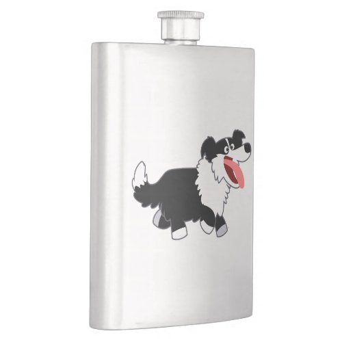 Cute Happy Cartoon Border Collie Classic Flask