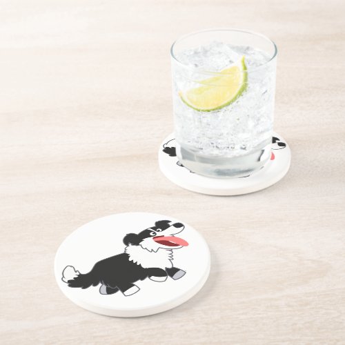 Cute Happy Cartoon Border Collie Coaster