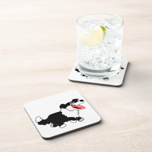 Cute Happy Cartoon Border Collie Coasters Set