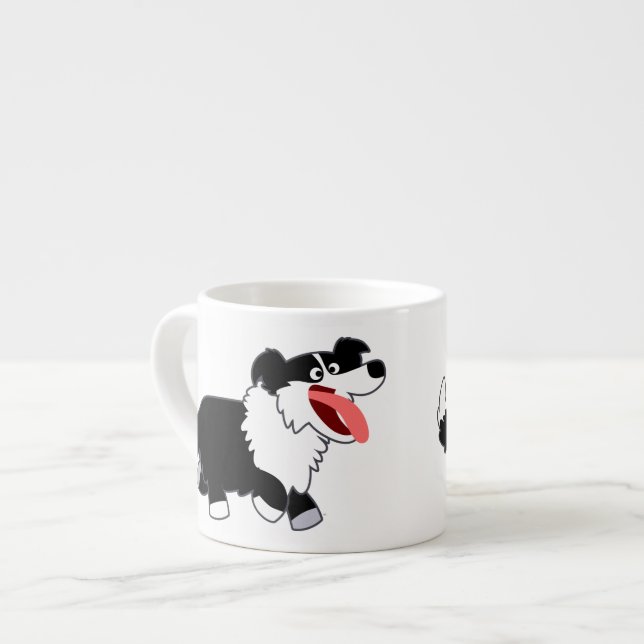 Cute Happy Cartoon Border Collie Espresso Mug (Front Left)