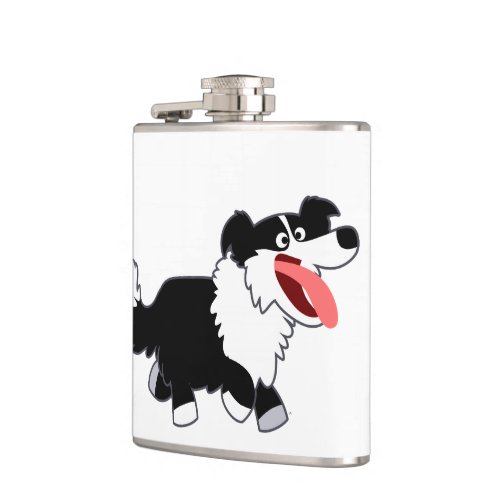 Cute Happy Cartoon Border Collie Hip Flask