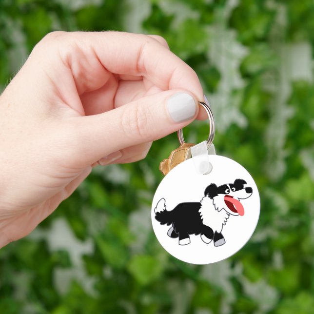 Cute Happy Cartoon Border Collie Keychain (Hand)