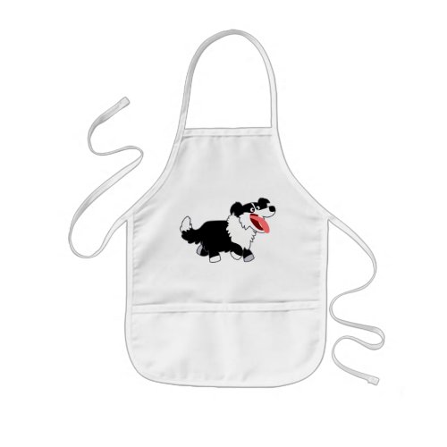 Cute Happy Cartoon Border Collie Kids Apron