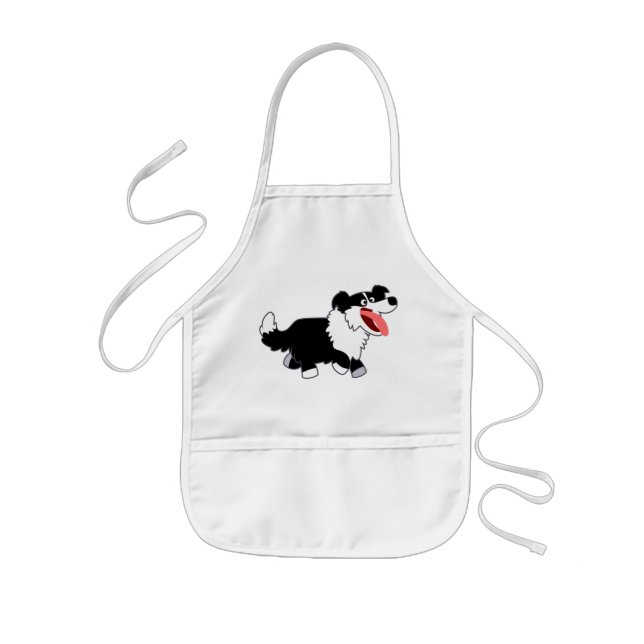 Cute Happy Cartoon Border Collie Kids Apron (Front)