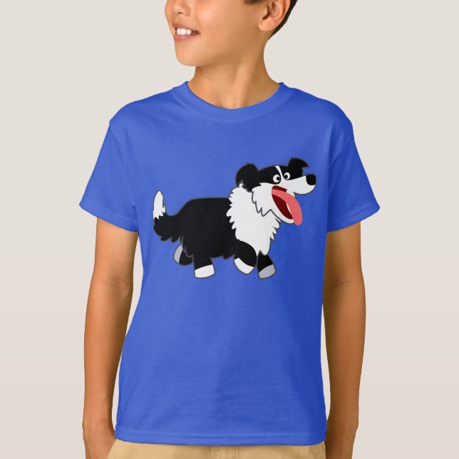 Cute Happy Cartoon Border Collie Kids T-Shirt (Front)
