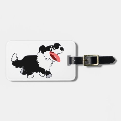 Cute Happy Cartoon Border Collie Luggage Tag