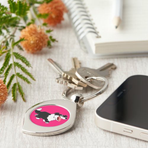 Cute Happy Cartoon Border Collie Metal Keychain