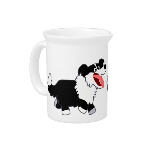 Cute Happy Cartoon Border Collie Pitcher