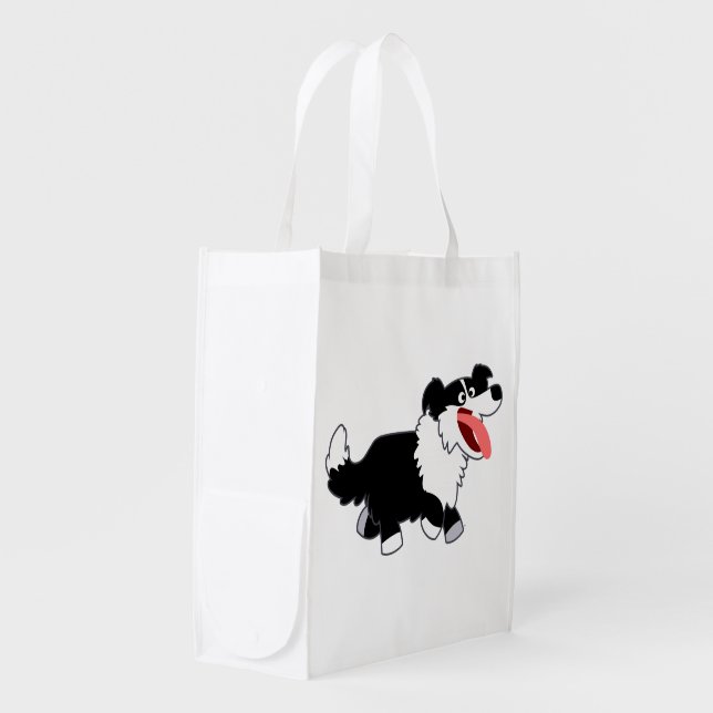 Cute Happy Cartoon Border Collie Reusable Bag (Front Side)