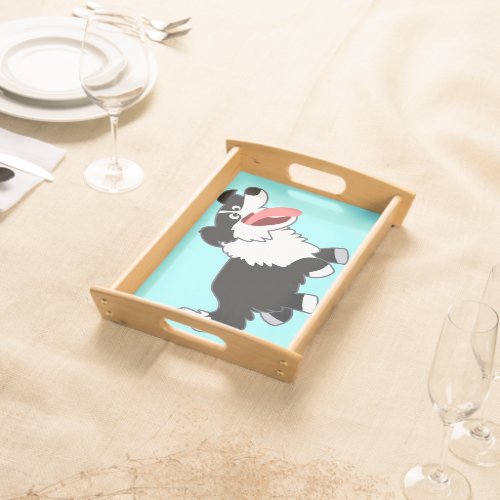 Cute Happy Cartoon Border Collie Serving Tray