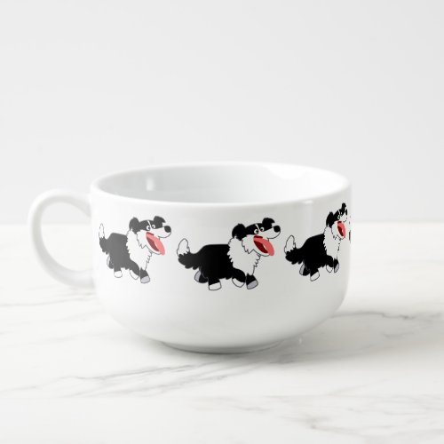 Cute Happy Cartoon Border Collie Soup Mug