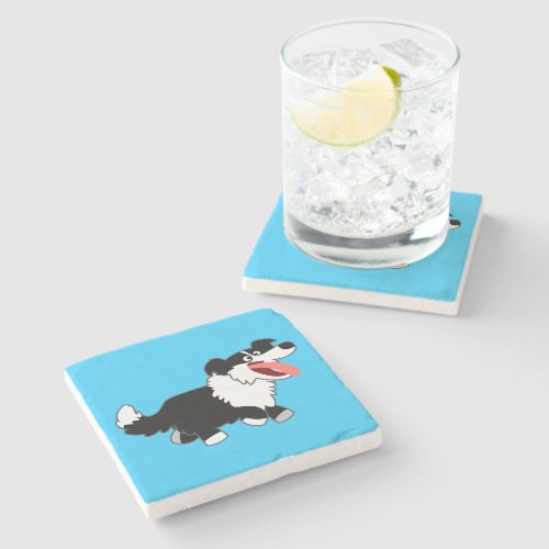 Cute Happy Cartoon Border Collie Stone Coaster