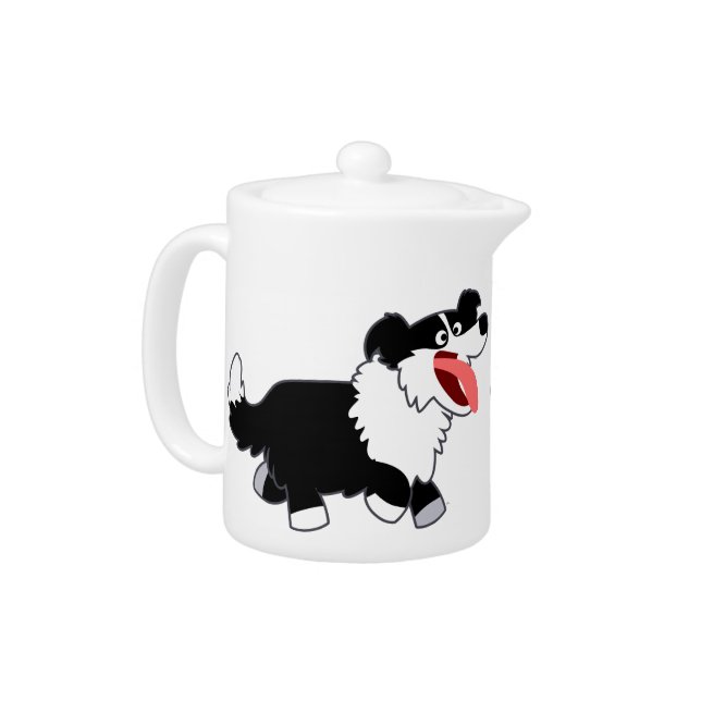 Cute Happy Cartoon Border Collie Teapot (Left)