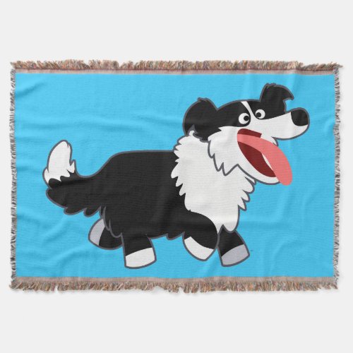 Cute Happy Cartoon Border Collie Throw Blanket