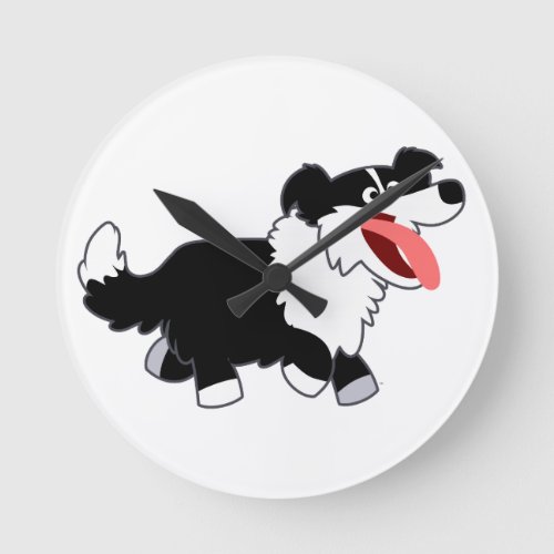 Cute Happy Cartoon Border Collie Wall Clock