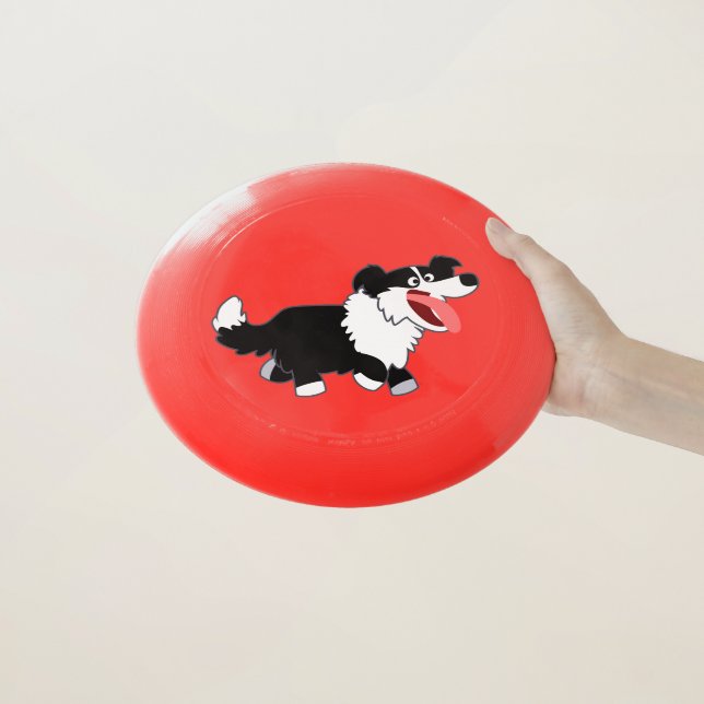 Cute Happy Cartoon Border Collie Wham-O Frisbee (In Hand)