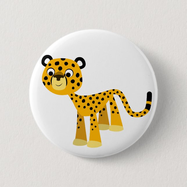 Cute Happy Cartoon Cheetah Button Badge (Front)