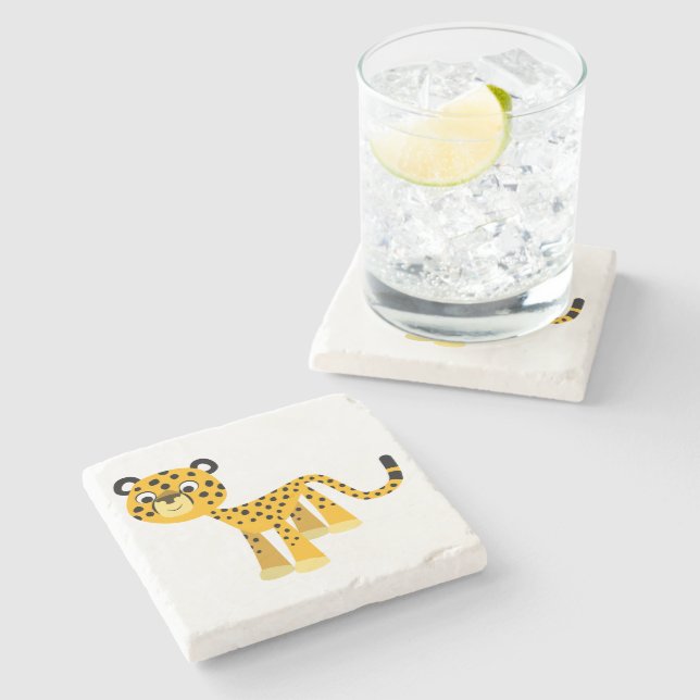 Cute Happy Cartoon Cheetah Stone Coaster (Side)