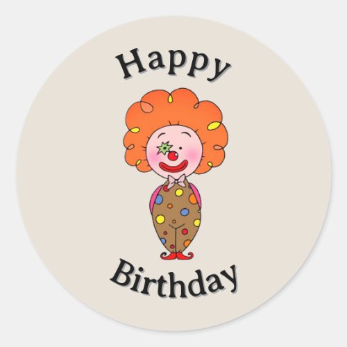 Cute Happy Cartoon Clown Birthday Classic Round Sticker