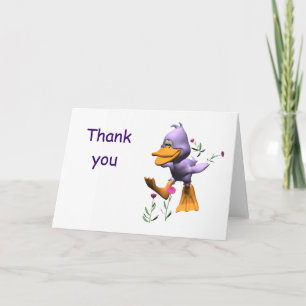 Cute Happy Cartoon Duck Running Through Flowers Letterpress Thank You Card
