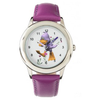 Cute Happy Cartoon Duck Running Through Flowers