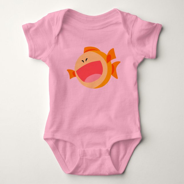Cute Happy Cartoon Fish Baby Baby Bodysuit (Front)