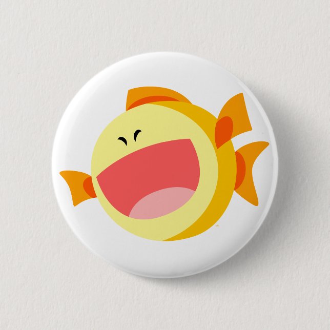 Cute Happy Cartoon Fish Button Badge (Front)