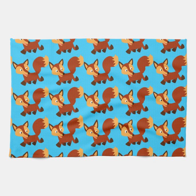 Cute Happy Cartoon Fox Mojo Kitchen Towel (Horizontal)