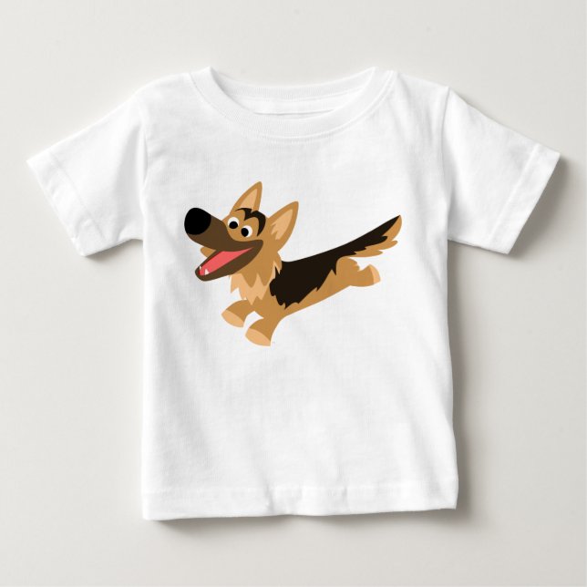 Cute Happy Cartoon German Shepherd Baby T-Shirt (Front)