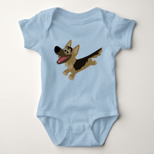 Cute Happy Cartoon German Shepherd Baby T_Shirt Baby Bodysuit