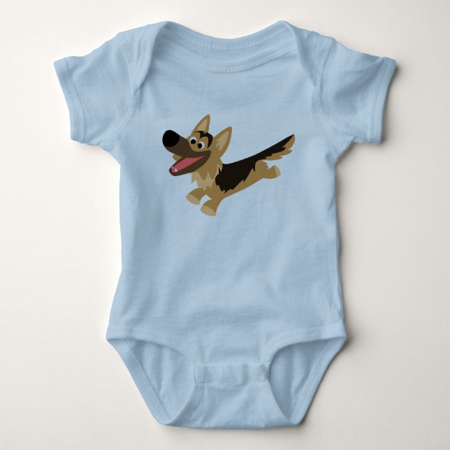 Cute Happy Cartoon German Shepherd Baby T-Shirt Bodysuit (Front)