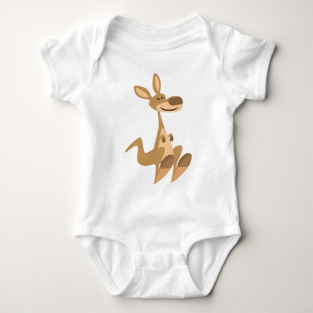 Cute Happy Cartoon Kangaroo  Baby Baby Bodysuit (Front)