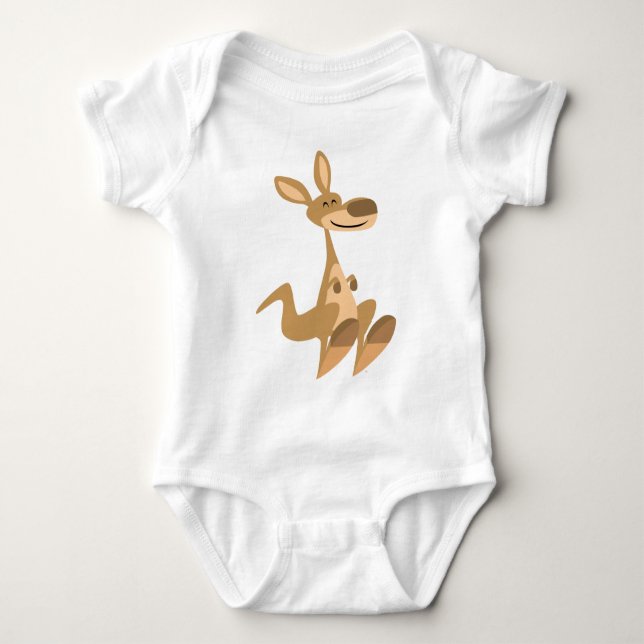 Cute Happy Cartoon Kangaroo  Baby Bodysuit (Front)