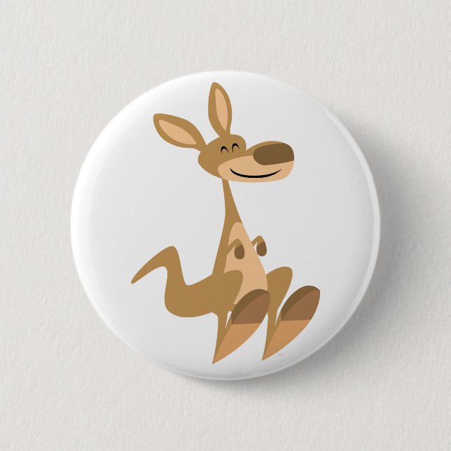Cute Happy Cartoon Kangaroo  Button Badge (Front)