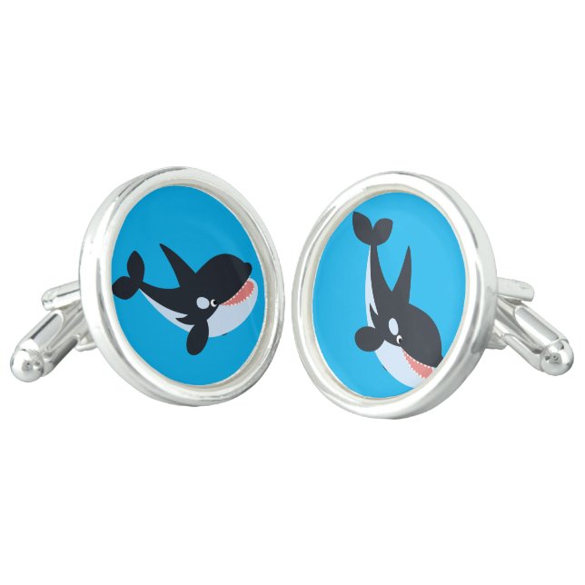 Cute Happy Cartoon Killer Whale Cufflinks (Angled)