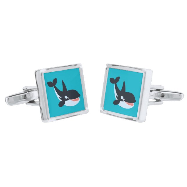Cute Happy Cartoon Killer Whale Cufflinks (Angled)