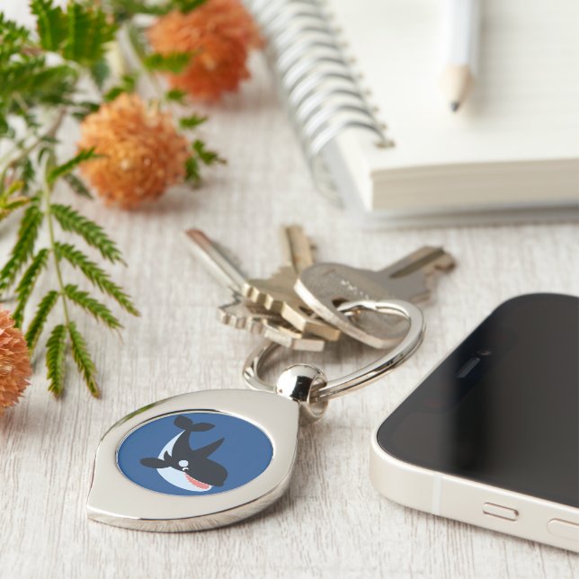 Cute Happy Cartoon Killer Whale Metal Keychain (Side)