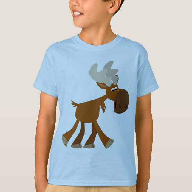 Cute Happy Cartoon Moose Children T-Shirt (Front)