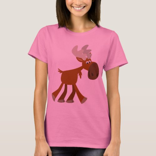 Cute Happy Cartoon Moose Women T_Shirt