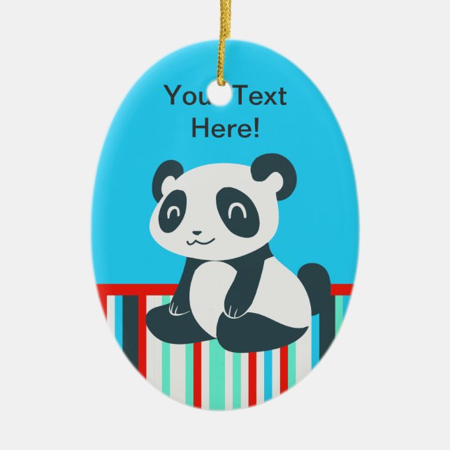 Cute Happy Cartoon Panda Ceramic Ornament (Front)