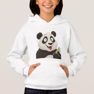 Cute Happy Cartoon Panda with Bamboo Kids Raglan T Hoodie