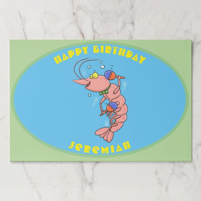 Cute happy cartoon prawn with maracas birthday paper pad (Front)