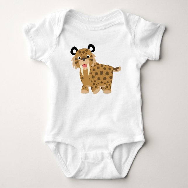 Cute Happy Cartoon Smilodon Baby Clothing Baby Bodysuit (Front)